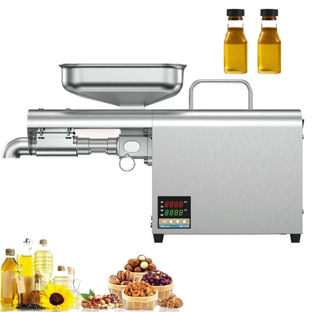 Komercyjna automatyczna prasa do oleju 600 W prasa na zimno i na gorąco ekspres do oleju ze stali nierdzewnej 24H ciągłego tłoczenia 50-250℃ regulacja temperatury do orzeszków ziemnych sezamu rzepaku