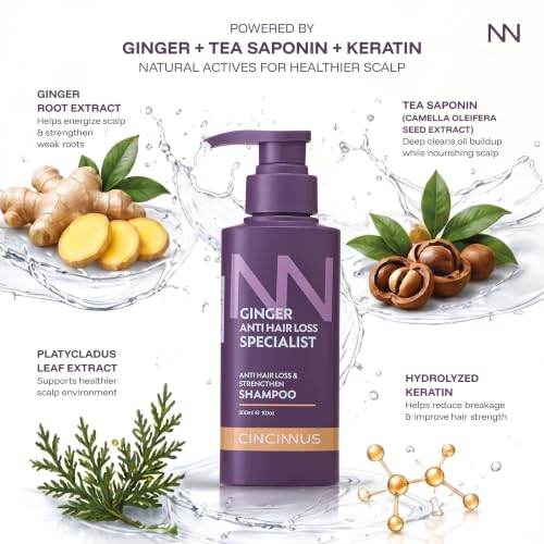 Image of Cincinnus Ginger Anti Hair Loss & Strengthening Shampoo with Camellia & Keratin | Reduces Hair Fall, Strengthens Roots | Daily Care for Weak, Thinning Hair | Growth Support 300ml