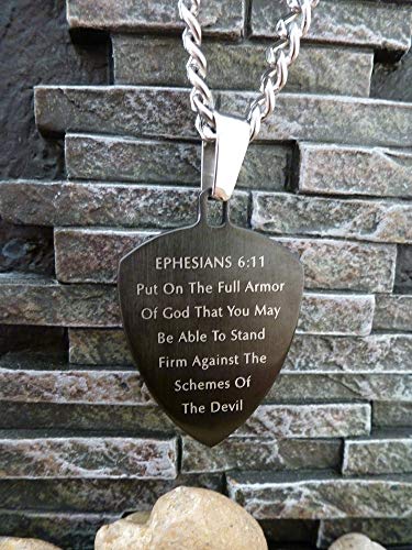 Christian STAINLESS STEEL Shield Cross of Faith"ARMOR OF GOD Necklace On 24" Stainless Steel Curb Chain - Image 5