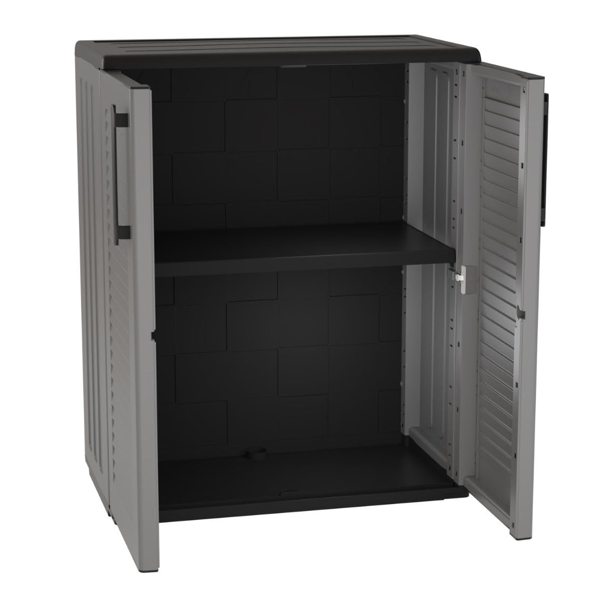 INTEC - Armoire Basse de Rangement 2 Portes Gris Anthracite 68x37x84 cm – Meuble Polypropylène Recyclé pour Garage, Jardin, Buanderie – Résistant Eau & UV