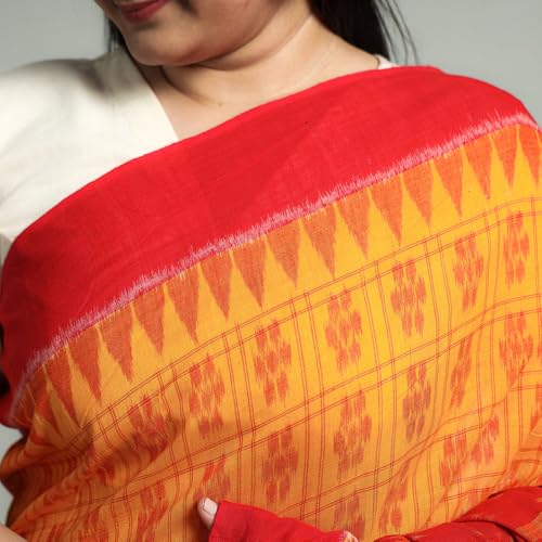 Image of Ikat Women's Pure Cotton Saree Traditional Craftsmanship Double Ikat Weaving Floral Handmade Ethnic Saree without Blouse Piece