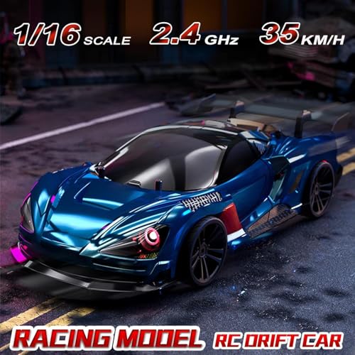 Image of Jet Roy1 /16 Fast RC Cars for Adults, RC Drift Car, 38KM /H High-Speed 4WD, Full Proportional Control, 6 LED Light Modes, 2 Rechargeable Batteries, RTR Drifting Car (38KM /H High-Speed 4WD (SYC-02-Blue))