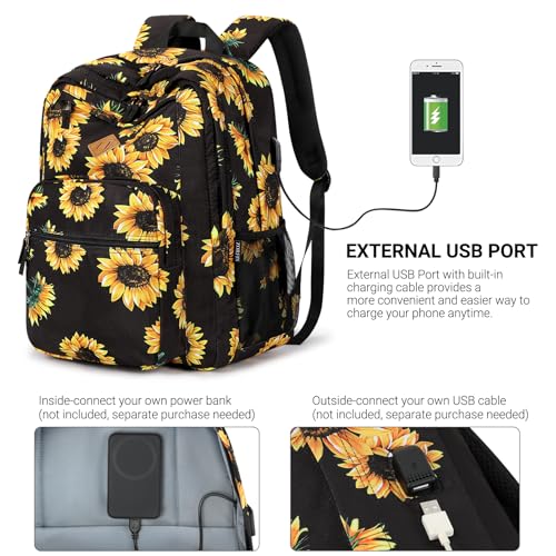 Image of ZORFIN 36L Backpack for College, and Travel: Water Resistant Bookbag with 8 Compartments - Sunflower