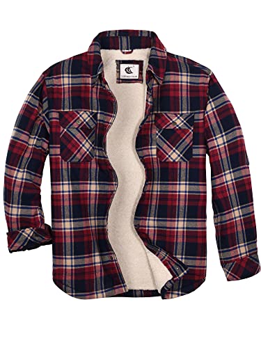 Image of COEVALS CLUB Men's Flannel Shacket Casual Button Snap Sherpa Quilted Lined Premium Jacket Shirts