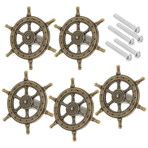 PartyKindom 5 Pomos para Armarios y Cajones Diseño de Timón de Barco Náutico, Manijas Ergonómicas de Aleación de Zinc, Cómodas para Agarrar, Estilo Vintage y Elegante