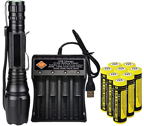 Lampe de poche LED étanche pour sports de plein air, zoom portable super lumineux, lampe torche extrêmement lumineuse pour le camping, la randonnée (8 piles incluses) Cover