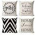 Epinki Lot de 4 Housse Coussin 45x45CM, Housses de Coussins Bande de Couronne Welcome to Our Farmhouse Gather Canapé Housse Coussin en Lin, Noir Blanc