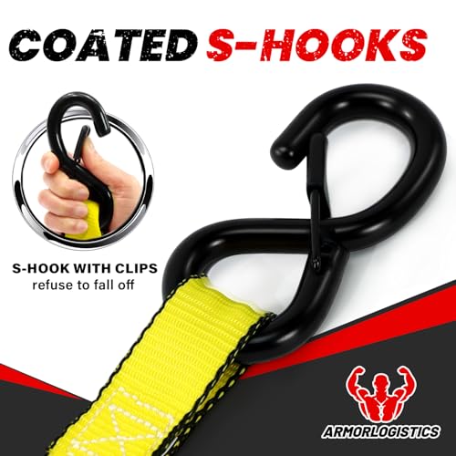 Image of Ratchet Straps (4 Pack) - 1in x 15ft Motorcycle Strap Tie Downs with 15ft Soft Loops - 2,100lb Break Strength Ratchet Tie Down Straps for Motorcycles, Truck, Cargo - Safety S Hook, Storage Bag