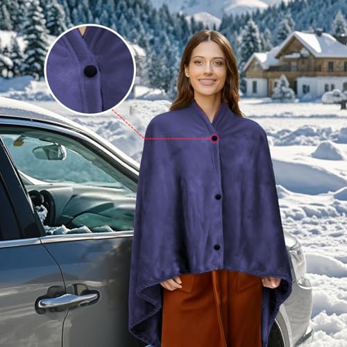 Image of Wearable Car Electric Blanket 12 Volt Heated Travel Blanket Plug in Heating Throw for Car Truck SUV Van with Controller 2 Heating Level Ideal for Camping, Traveling(41x55, Black)