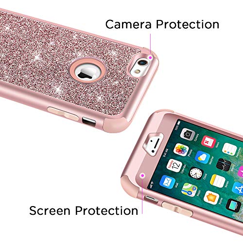 Hython Compatible With Iphone 6/6S Case, Heavy Duty Full-Body Defender Protective Case Bling Glitter Sparkle Hard Shell Hybrid Shockproof Rubber Bumper Cover For Iphone 6 And 6S 4.7-Inch, Rose Gold #TOP4