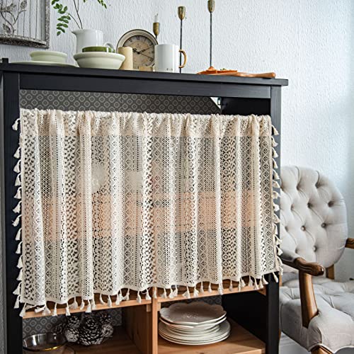 Wazzio Boho Lace Macrame Valance Curtains For Window,Farmhouse Kitchen Curtains And Valances Set Of 1 Cafe Valence Curtains Bathroom Window Curtain Window Valances For Bedroom Living Room 59" W X 24"L #TOP3