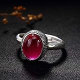 Bague en argent S925 rétro thaïlandais tressé Intarsia grenade corindon rouge calcédoine jaune bague réglable pour femme corindon rouge