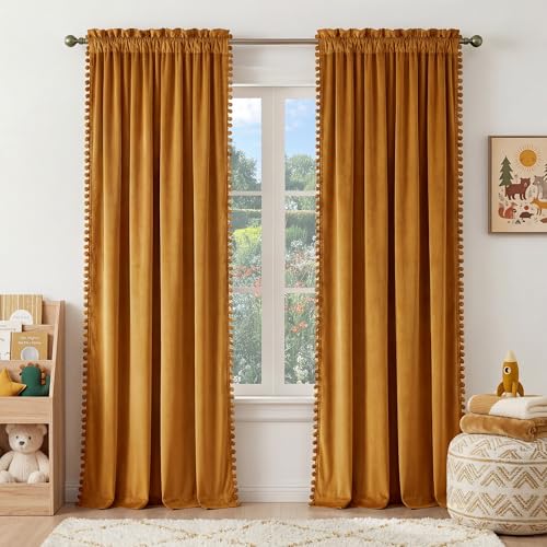 NICETOWN Mustard Gold Velvet Curtains
