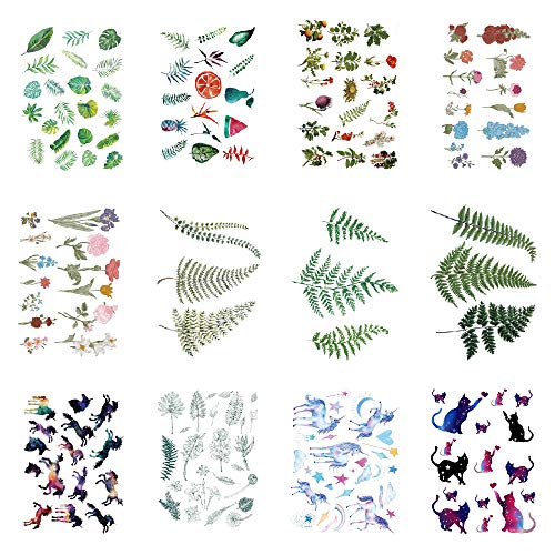 SanerLian Leaf Flowers Fern Tattoo Sticker Plant Fake Tatoo Temporary Waterproof Women Girls Kids Make Up Hand Arm Chest Big 15X11cm Set of 12