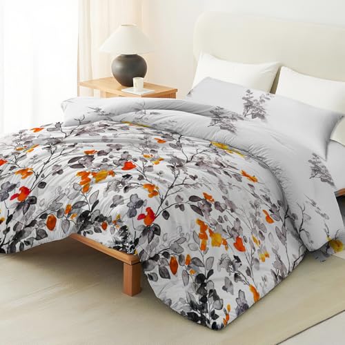 Artecreativa Funda Nórdica Cama 105, 3 Piezas - Funda Nórdica Estampado 180X220cm + Bajera Ajustable 105X200+25cm + Funda Almohada 1UNIDAD 45X105cm, Color Blanco con Estampado Ramas Colores