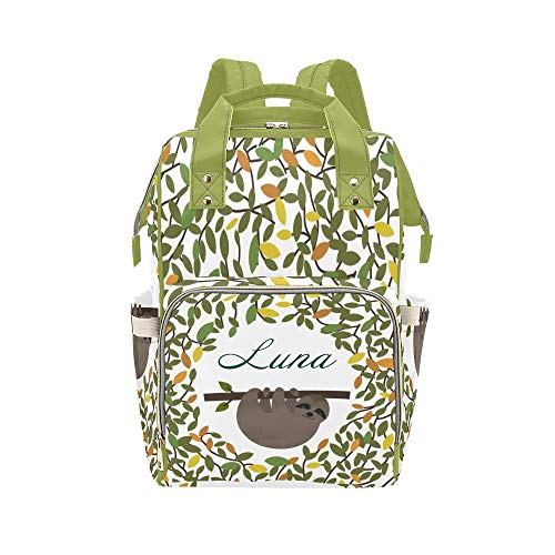 CUXWEOT Personalized Sloth Floral Diaper Bag Backpack with Name Custom Mommy Baby Bags Waterproof Travel Daypack for Mom Girl Gifts