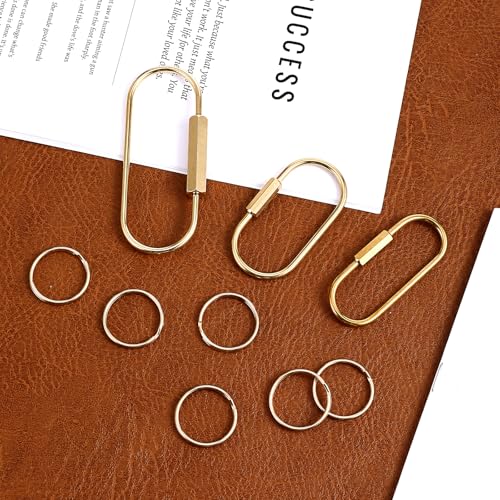 Image of Tucnoeu 3pcs Brass Screw Lock Keychains,with 6 Brass Key Ring,Ellipse Shape Universal Key Fob Holder for Handbags Man Women