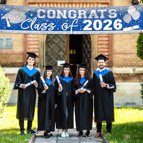 Image of Large Congrats Grad Banner Light Blue Class of 2026 Banner Backdrop 2026 Yard Sign for Graduation Party Supplies Graduation Decorations 2026 (Light Blue)