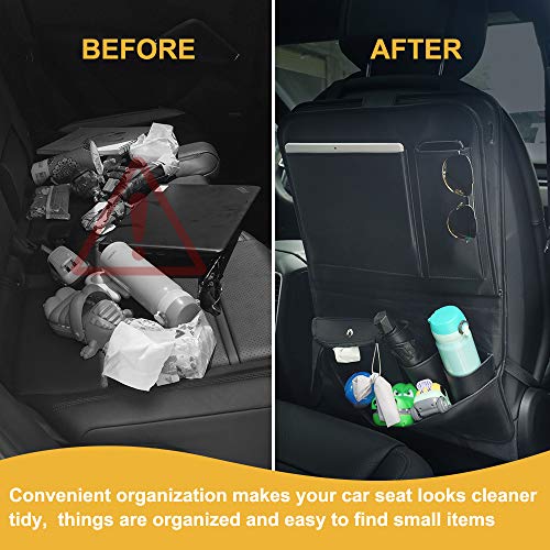 EASY EAGLE Car Seat Organizer, PU Leather Car Backseat Storage Pockets with Foldable Tablet Holder, Against Dirty and Kicks, 1 Piece - Thumbnail 7