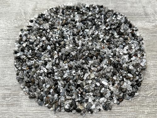 Black Tourmaline with Quartz Chips – Natural Mini Black Tourmaline with Quartz Stones, Crushed Undrilled Black Tourmaline with Quartz, Semi-Tumbled Genuine Black Tourmaline with Quartz (1/4 lb)