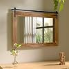 COGOOD Farmhouse Barn Door Mirror 29 x 22 Rustic Wood Framed Wall Mirror for Bathroom Living Room Entryway Wall Decor Brown