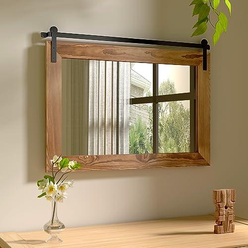 COGOOD-Farmhouse-Barn-Door-Mirror-29-x-22-Rustic-Wood-Framed-Wall-Mirror-for-Bathroom-Living-Room-Entryway-Wall-Decor-Brown COGOOD Farmhouse Barn Door Mirror 29 x 22 Rustic Wood Framed Wall Mirror for Bathroom Living Room Entryway Wall Decor Brown