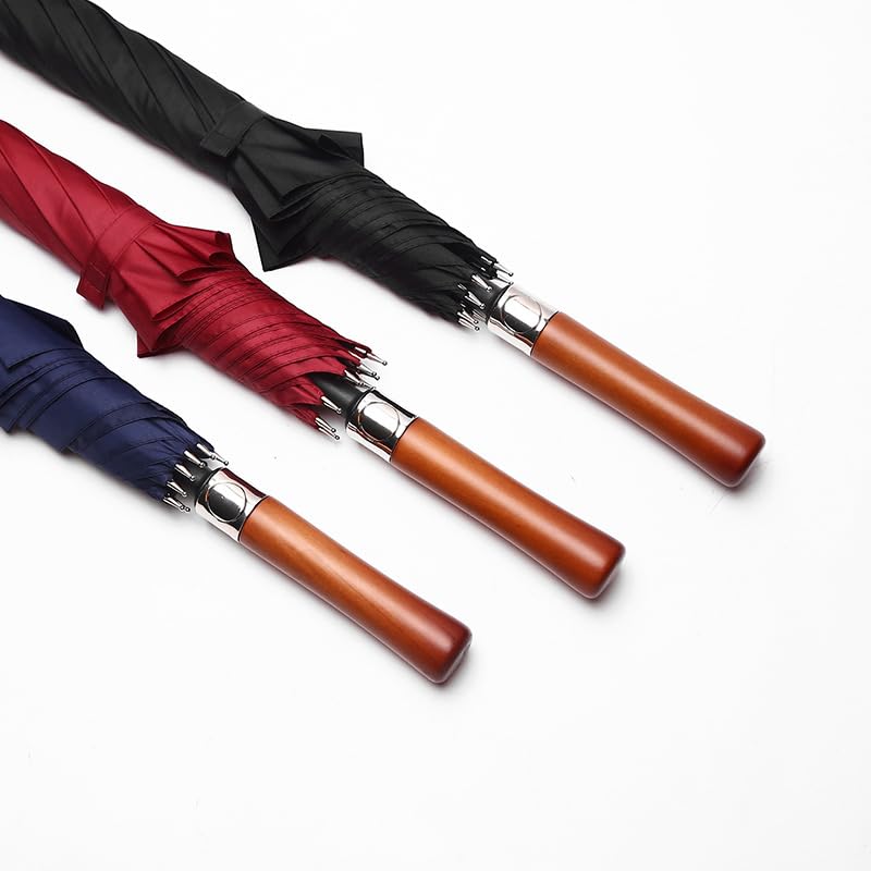 RENEESME Umbrellas for Rain Wooden Handle Automatic Long Handle Umbrella Large Umbrella Business Umbrella Strong Umbrella for Wind and Rain(A)