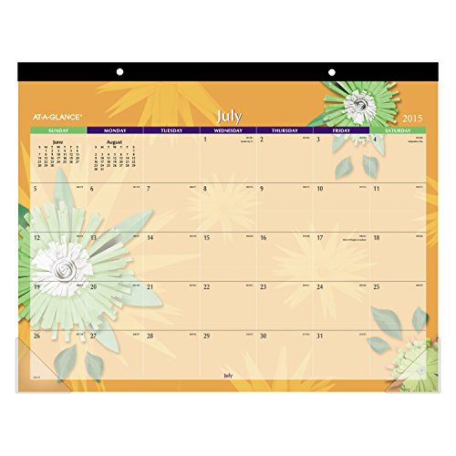 AT-A-GLANCE Monthly Desk Pad Calendar, Paper Flowers Design, Academic Year, 12 Months, July 2015-June 2016, 21.75 x 15.5 Inch Page Size (5035-A5)