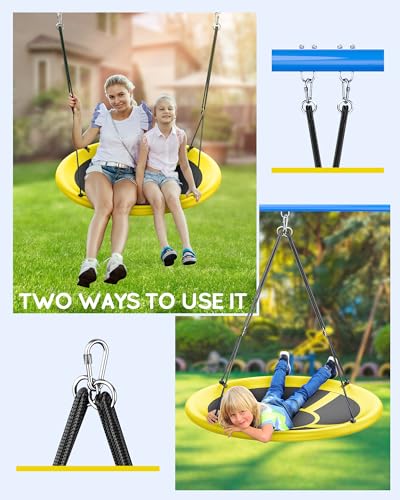 Image of Everyfun 43 inch Saucer Tree Swing for Kids Adult, Waterproof Flying Saucer Swing with Adjustable Hanging Straps, Swing Seats for Backyard Outdoor Indoor Playground, Yellow