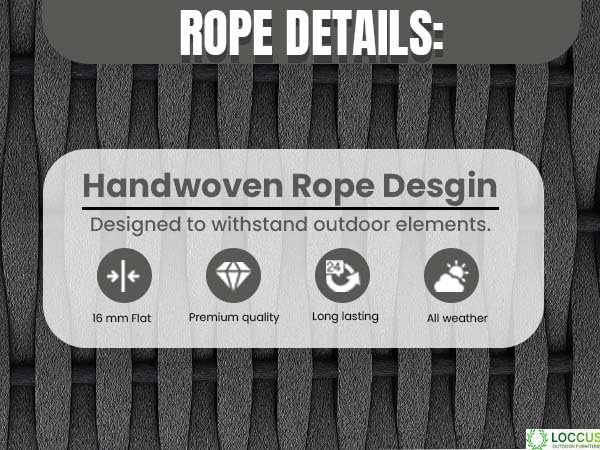 Image of LOCCUS 4-Piece Patio Rope Furniture Set - 6-Seater Outdoor Sofa with Wooden Top Table & Washable Cushions, Premium Conversation Set for Porch, Backyard & Garden (Grey)