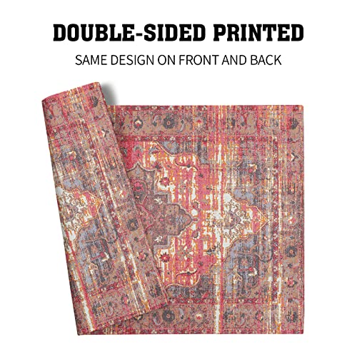 Image of Rust Red Ethnic Boho Placemats Set of 4 Bohemian Carpet Vintage Linen Washable Kitchen Dining Southwestern Table Mats Stain Heat-Resistant Desktop Decor Place Mats for Home Party Indoor 12x18 in