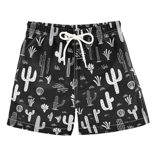AMmao Boys Swim Trunks Black White Cactus Succulent Doodle Kids Swimsuits Quick Dry Beach Board Shorts Drawstring Bathing Suits for Toddler Swimming Outdoor Travel Beach Surfing Summer 6