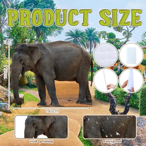 Image of Geelin 4.6 ft Elephant Cardboard Cutout Stand up Life Size Animal Stand up Safari Jungle Photo Booths Prop Cut Out for Zoo Safari Jungle Themed Birthday Party Decoration Supplies