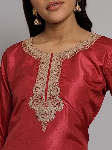 Image of VredeVogel Women's Silk Blend Embroidered Kurta with Pant & Nazneen Dupatta Set