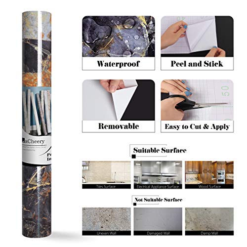 Image of LaCheery 160 x 24 inch Sapphire Look Marble Contact Paper Decorative Self Adhesive Wall Paper Waterproof Wallpaper Stick and Peel Marble Countertop Contact Paper for Kitchen Island Cabinets Backsplash
