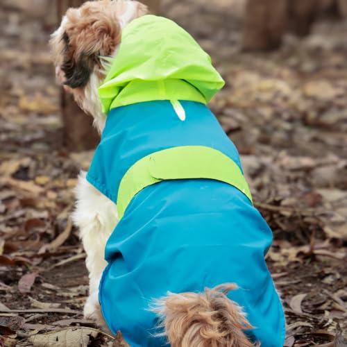 Image of Waterproof Dog Raincoat with Hood | Double Coloured Blue-Green | Adjustable Velcro | Extra Coverage | Easy to Carry Pouch | for Small, Medium and Large Breed Dogs (Maxi (4XL))