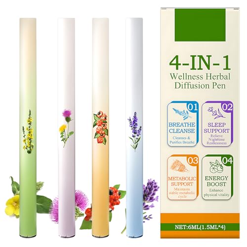 4Pcs Herbal Diffuser Pen Portable Cloudy Diffuser Pen Relaxation and Oral Air Freshening Anxiety Pen for Cleanse and Energy Boost