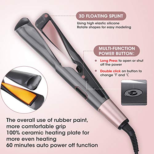 8 Sets LIUMY Professional Salon Hair Straightener and Curler 2 in 1, Tourmaline Ceramic Twisted Flat Iron, with LCD Digital Display, Adjustable Temp and Auto Shut-Off, Suitable for All Hair Quality.