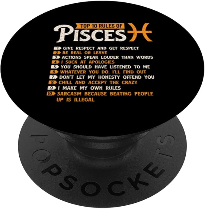Top 10 Rules Of Pisces - Horoscope Zodiac Sign Astrology PopSockets Swappable PopGrip