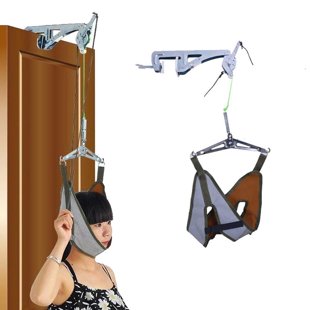 QYHSS Neck Cervical Traction Device, Traction Kit Over The Door Traction Device Neck Stretcher, Traction Overhead Brace, Machine Physical Therapy Set, for Neck Pain Relief