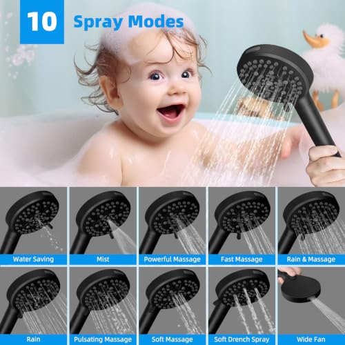 Hibbent 13'' 5-spray Rain Shower Head with 10-Spray Handheld, Matte Black - image 5
