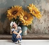Fototapete Sonnenblume Vase 400x280cm - Seide Tapeten Xxl Wandtapete Klassischer Stilllebenrealismus Wanddeko 3D Effekt Wand Dekoration Für Wohnzimmer Schlafzimmer Büro Flur Hotel