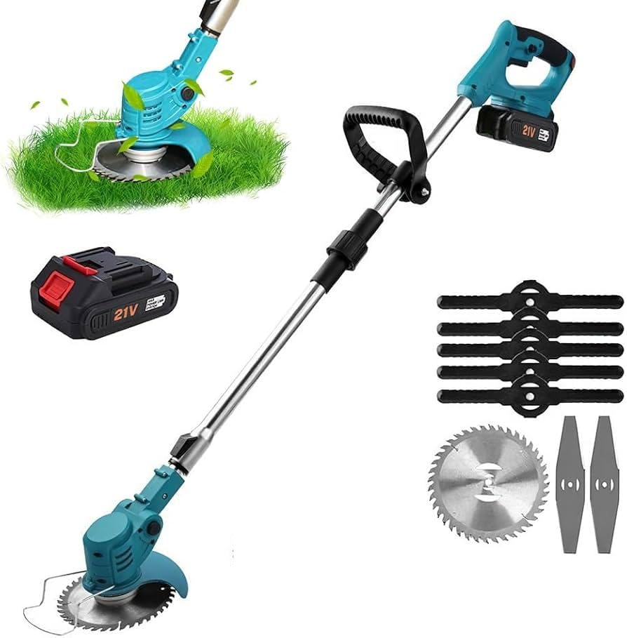 Cortadora de césped eléctrica inalambrica, cortacesped portátil 21 V, con Dos baterias, para jardín, con Mango Ajustable, para Corte rápido, Don Feliz