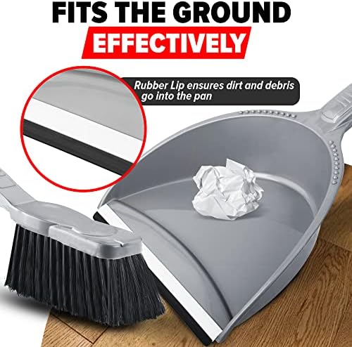 ZENQA Dustpan and Brush Sets Grey | Portable Cleaning Sweeping Brush and Dustpan | Broom Sweep Soft Bristle Brush | Lightweight Durable Household Indoor Outdoor Home Lobby Kitchen