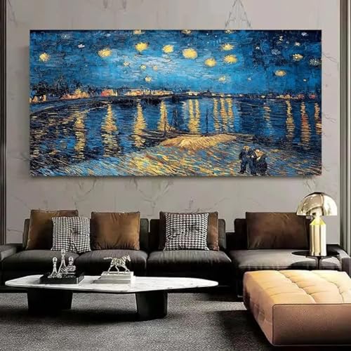 Toile Van Gogh Nuit Étoilée 80x160cm grand format tableau impressionniste avec cadre intérieur