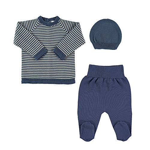 Petit Oh! - Conjunto de Punto para bebé de Jersey, Polaina y Gorro. 100% algodón (0-1 Mes (NB), Celeste + Gorro Celeste)