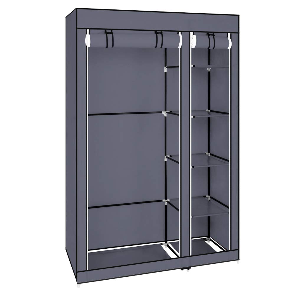 LEADZM Kleiderschrank, Stoffschrank, Garderobe Faltschrank mit Kleiderstange und Ablagen, Stabiler Schrank, für Schlafzimmer, Ankleidezimmer, 110 x 45 x 170 cm, 5 Schichten 6 Würfel (Grau)