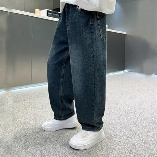 Boys Baggy Jeans Y2K Straight Wide Leg Denim Pants Teens Casual Elastic Waist Loose Streetwear Trousers with Pockets4