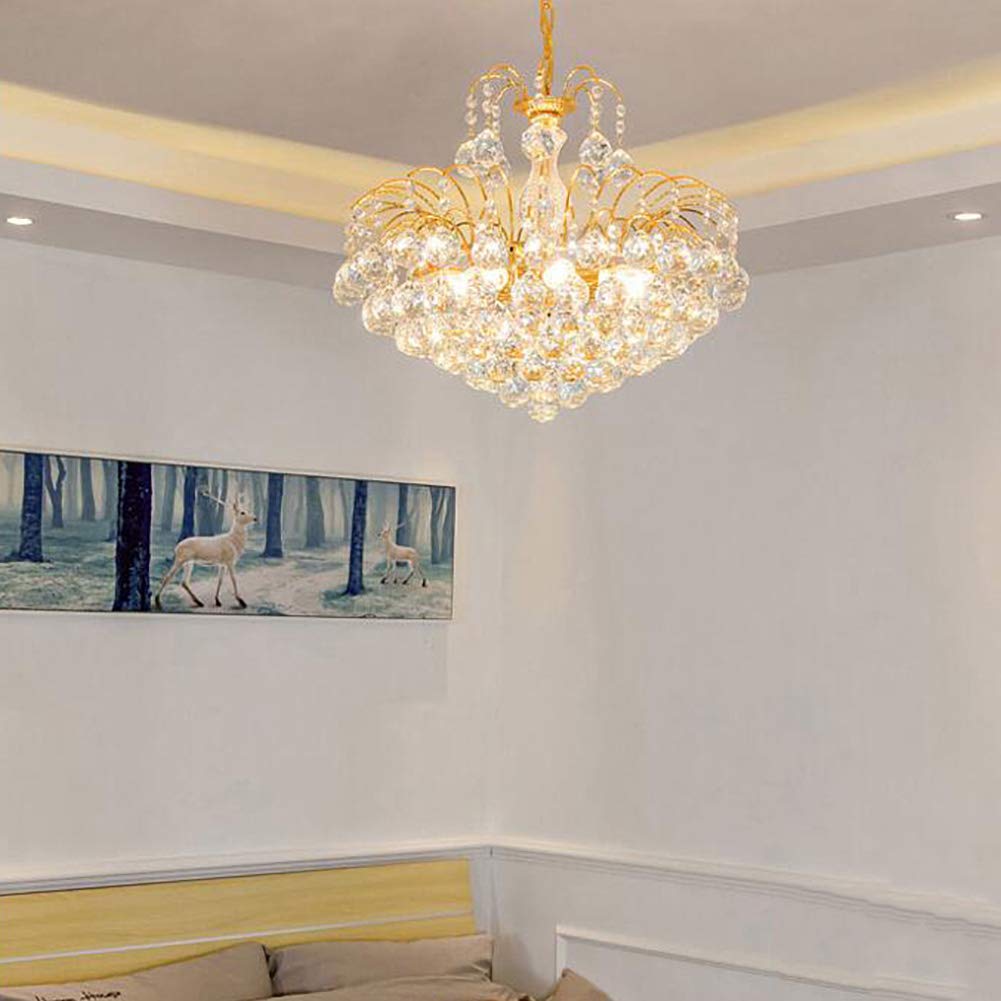 KXEcoLife Adjustable Height Ceiling Lamp For Living Room,Sparkling Home Chandelier Light Fixture,E14 Modern Crystal Clear Beads During Lamp-Electroplating 45 * 40cm