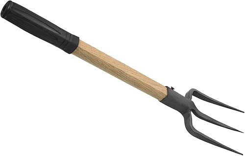 PATIKIL Tenedor de jardinería de mano de 3 dientes de 20 pulgadas, mango antideslizante de acero al manganeso, tenedor de excavación endurecido para